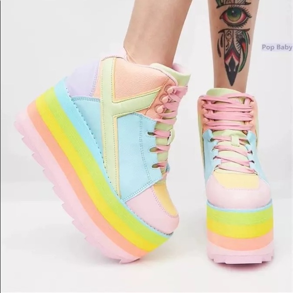 Women’s candy colored lace up rave platform boots shoes